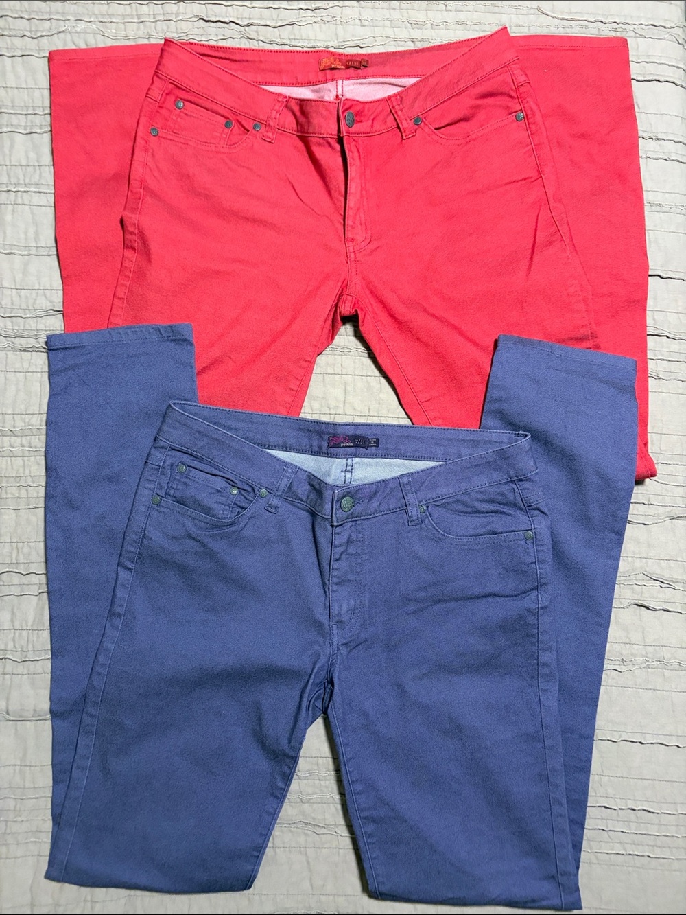 Prana Women’s Skinny Jeans in Coral Pink and Periwinkle Blue